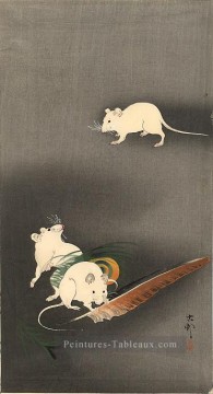 trois souris blanches 1900 Ohara KOSON Shin Hanga Peinture à l'huile